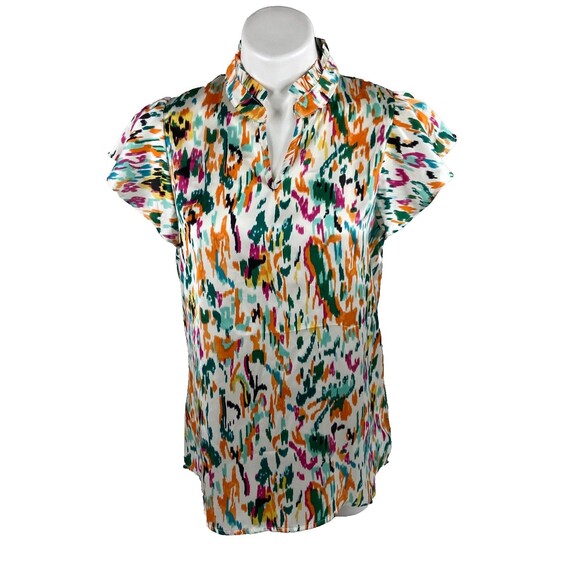 Unbranded Tops - Multi Color Abstract Women Medium Blouse V Neck Casual NWT